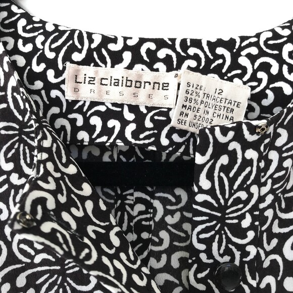 SOLD!! Liz Claiborne 12 Black White Layered 3/4 Sleeve Floral Pullover Dress - Picture 7 of 7